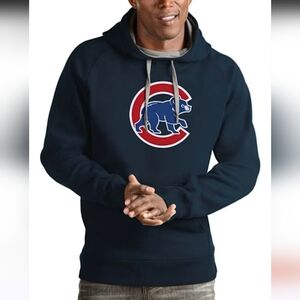 Antigua Chicago Cubs Mens Navy Blue Victory Logo Long Sleeve Hoodie Size 2XL